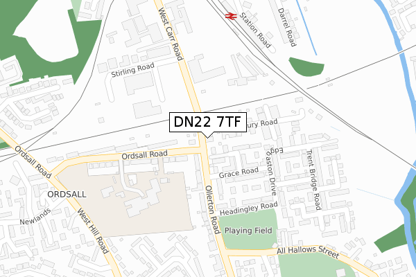 DN22 7TF map - large scale - OS Open Zoomstack (Ordnance Survey)