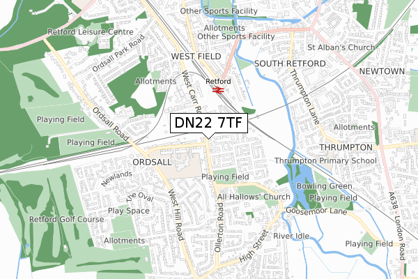 DN22 7TF map - small scale - OS Open Zoomstack (Ordnance Survey)