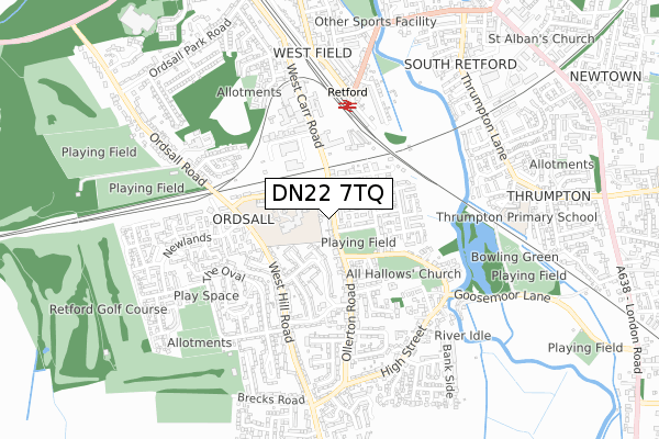 DN22 7TQ map - small scale - OS Open Zoomstack (Ordnance Survey)