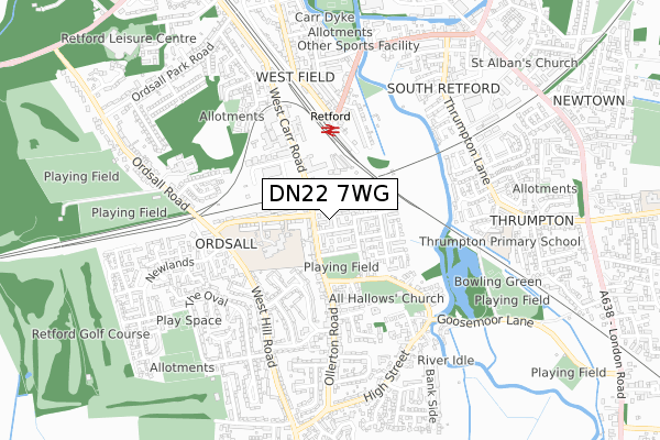 DN22 7WG map - small scale - OS Open Zoomstack (Ordnance Survey)