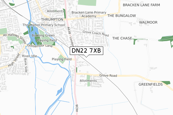 DN22 7XB map - small scale - OS Open Zoomstack (Ordnance Survey)