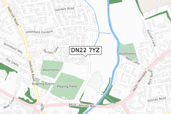 DN22 7YZ map - large scale - OS Open Zoomstack (Ordnance Survey)