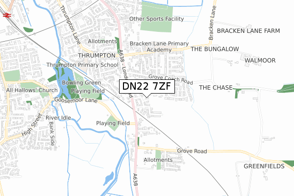 DN22 7ZF map - small scale - OS Open Zoomstack (Ordnance Survey)