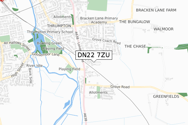 DN22 7ZU map - small scale - OS Open Zoomstack (Ordnance Survey)