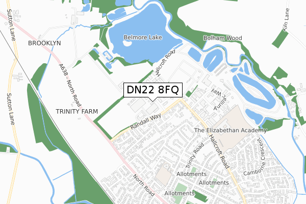 DN22 8FQ map - small scale - OS Open Zoomstack (Ordnance Survey)