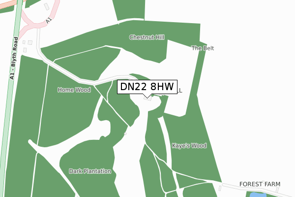 DN22 8HW map - large scale - OS Open Zoomstack (Ordnance Survey)