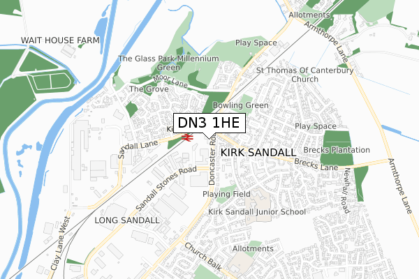 DN3 1HE map - small scale - OS Open Zoomstack (Ordnance Survey)