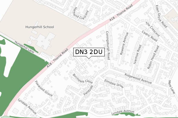 DN3 2DU map - large scale - OS Open Zoomstack (Ordnance Survey)