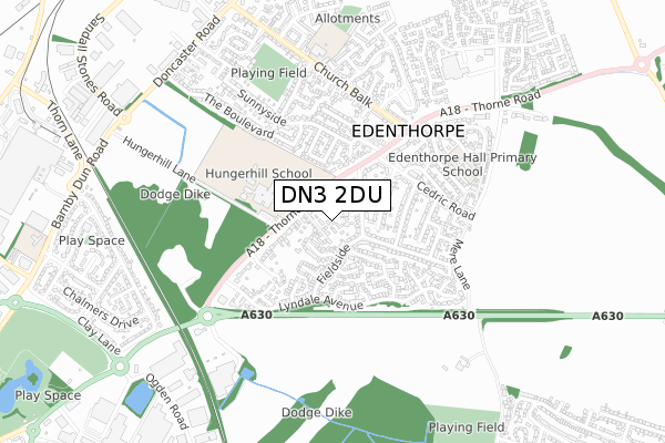 DN3 2DU map - small scale - OS Open Zoomstack (Ordnance Survey)