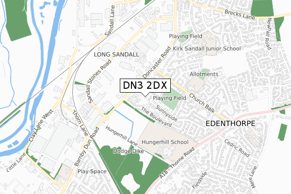 DN3 2DX map - small scale - OS Open Zoomstack (Ordnance Survey)