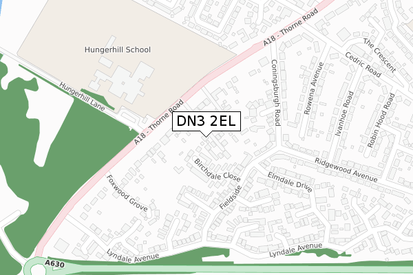 DN3 2EL map - large scale - OS Open Zoomstack (Ordnance Survey)