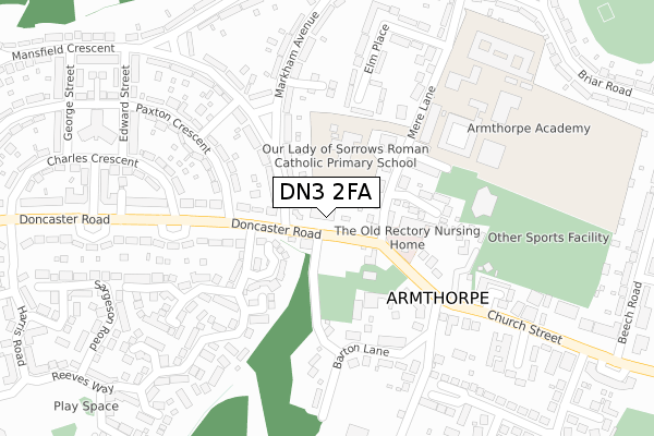 DN3 2FA map - large scale - OS Open Zoomstack (Ordnance Survey)