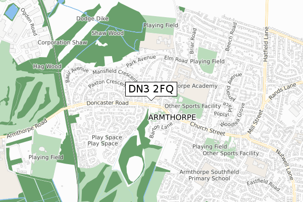 DN3 2FQ map - small scale - OS Open Zoomstack (Ordnance Survey)