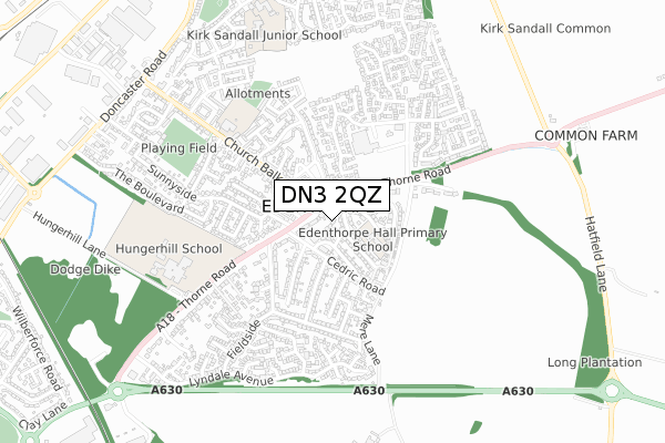 DN3 2QZ map - small scale - OS Open Zoomstack (Ordnance Survey) DN3 2QZ map - small scale - OS Open Zoomstack (Ordnance Survey)