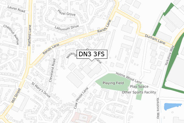 DN3 3FS map - large scale - OS Open Zoomstack (Ordnance Survey)