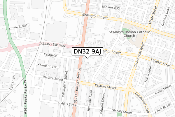 DN32 9AJ map - large scale - OS Open Zoomstack (Ordnance Survey)