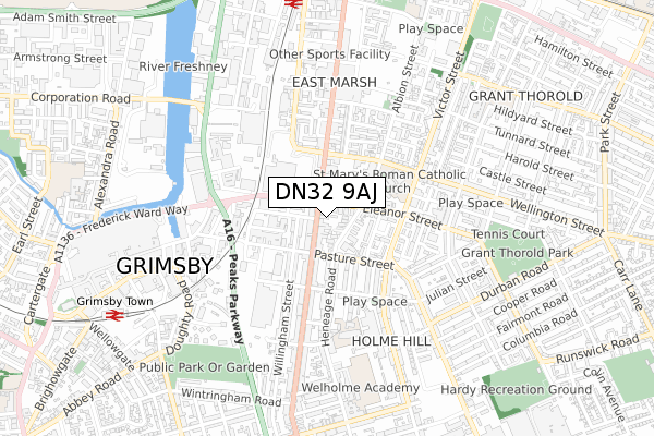 DN32 9AJ map - small scale - OS Open Zoomstack (Ordnance Survey)