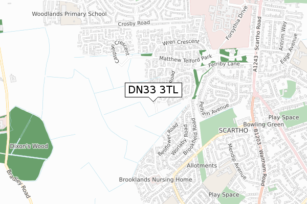 DN33 3TL map - small scale - OS Open Zoomstack (Ordnance Survey)