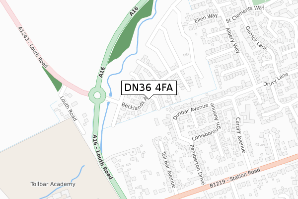 DN36 4FA map - large scale - OS Open Zoomstack (Ordnance Survey)