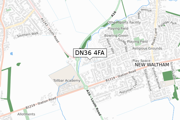 DN36 4FA map - small scale - OS Open Zoomstack (Ordnance Survey)