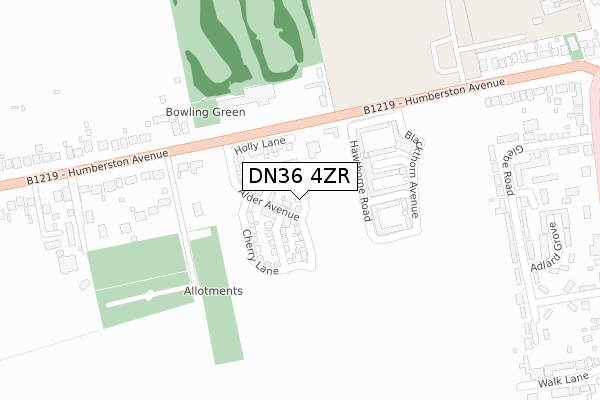 DN36 4ZR map - large scale - OS Open Zoomstack (Ordnance Survey)