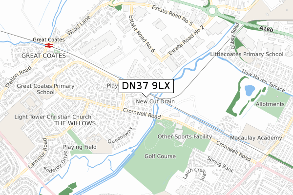 DN37 9LX map - small scale - OS Open Zoomstack (Ordnance Survey)