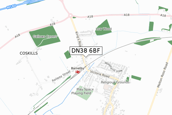 DN38 6BF map - small scale - OS Open Zoomstack (Ordnance Survey)