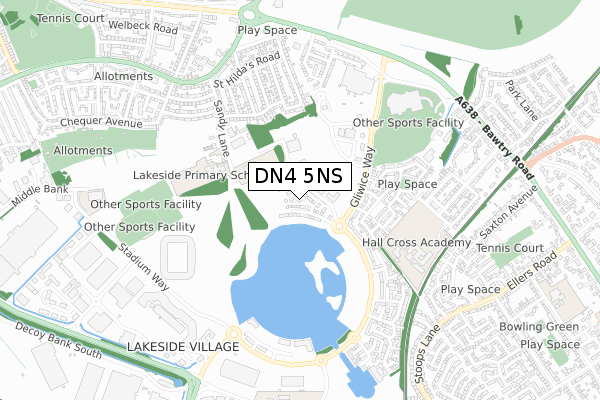 DN4 5NS map - small scale - OS Open Zoomstack (Ordnance Survey)