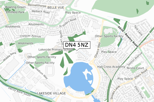 DN4 5NZ map - small scale - OS Open Zoomstack (Ordnance Survey) DN4 5NZ map - small scale - OS Open Zoomstack (Ordnance Survey)