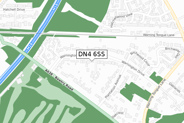 DN4 6SS map - large scale - OS Open Zoomstack (Ordnance Survey)