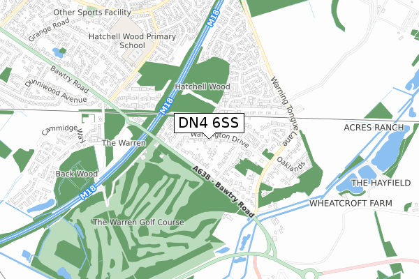 DN4 6SS map - small scale - OS Open Zoomstack (Ordnance Survey)