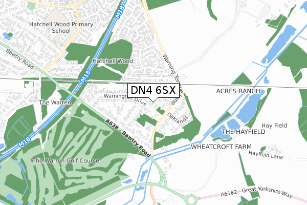 DN4 6SX map - small scale - OS Open Zoomstack (Ordnance Survey)