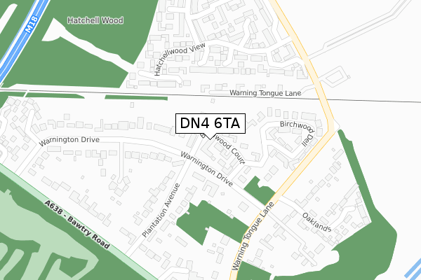 DN4 6TA map - large scale - OS Open Zoomstack (Ordnance Survey)