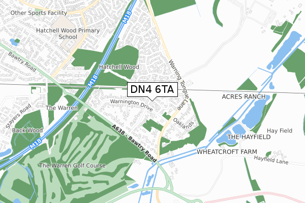 DN4 6TA map - small scale - OS Open Zoomstack (Ordnance Survey)