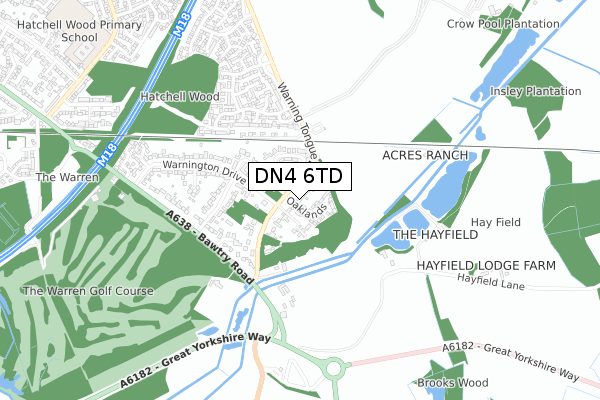 DN4 6TD map - small scale - OS Open Zoomstack (Ordnance Survey)