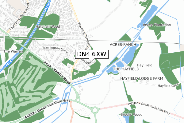 DN4 6XW map - small scale - OS Open Zoomstack (Ordnance Survey)