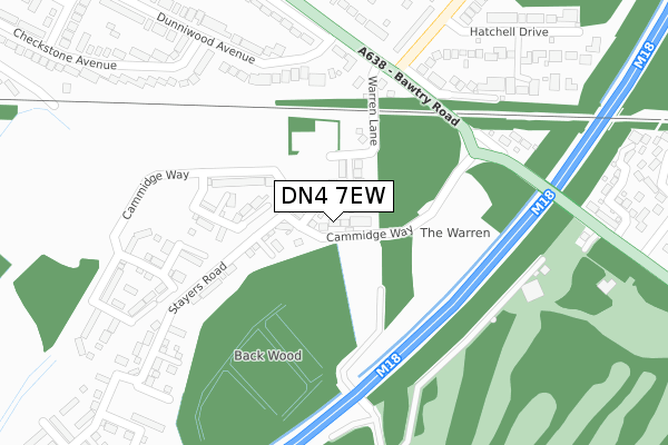 DN4 7EW map - large scale - OS Open Zoomstack (Ordnance Survey)