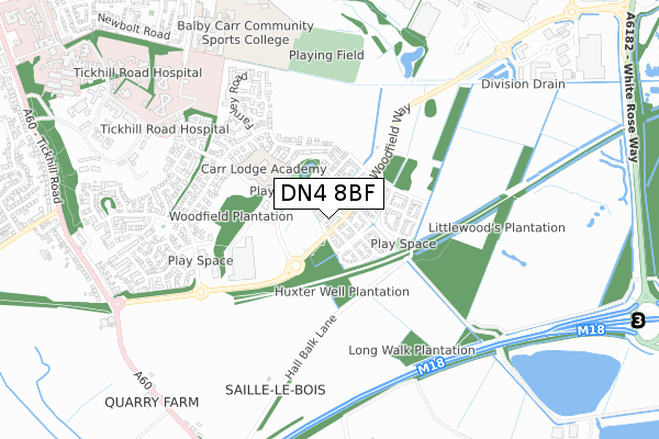 DN4 8BF map - small scale - OS Open Zoomstack (Ordnance Survey)