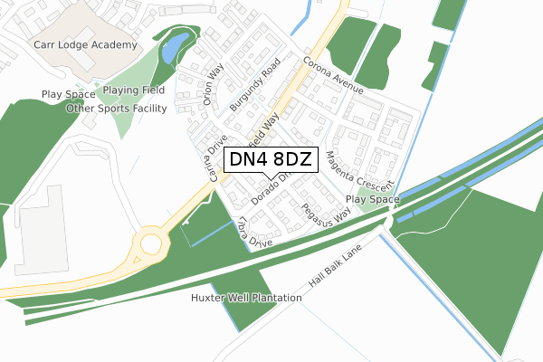 DN4 8DZ map - large scale - OS Open Zoomstack (Ordnance Survey)