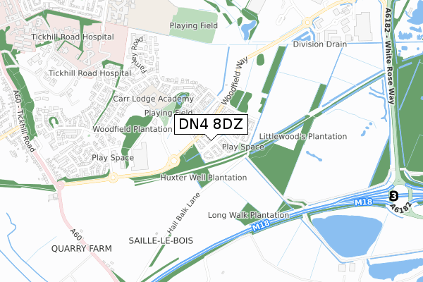 DN4 8DZ map - small scale - OS Open Zoomstack (Ordnance Survey)