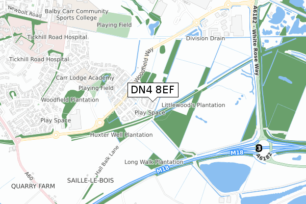 DN4 8EF map - small scale - OS Open Zoomstack (Ordnance Survey)