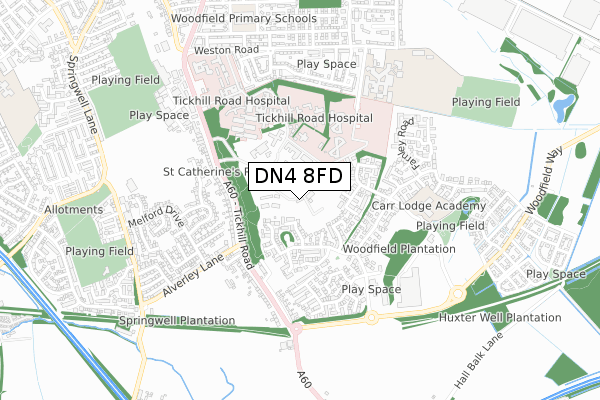 DN4 8FD map - small scale - OS Open Zoomstack (Ordnance Survey)
