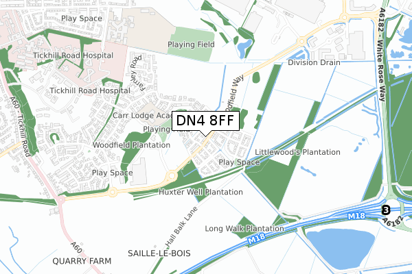 DN4 8FF map - small scale - OS Open Zoomstack (Ordnance Survey)