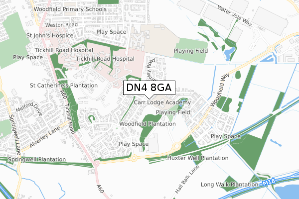 DN4 8GA map - small scale - OS Open Zoomstack (Ordnance Survey)