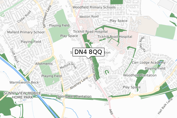 DN4 8QQ map - small scale - OS Open Zoomstack (Ordnance Survey)