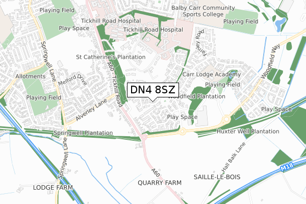 DN4 8SZ map - small scale - OS Open Zoomstack (Ordnance Survey)