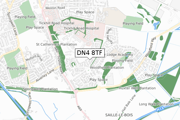 DN4 8TF map - small scale - OS Open Zoomstack (Ordnance Survey)