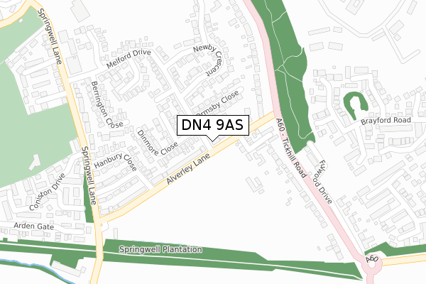 DN4 9AS map - large scale - OS Open Zoomstack (Ordnance Survey)