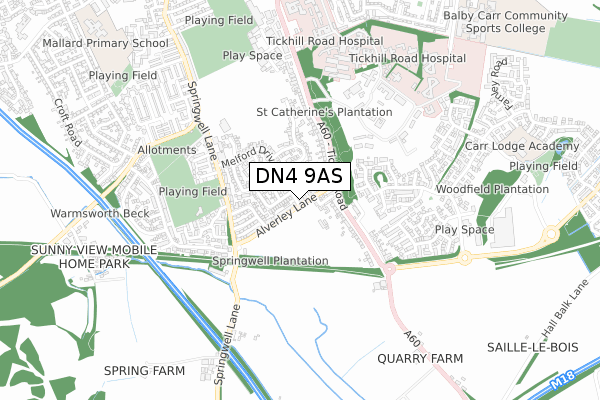 DN4 9AS map - small scale - OS Open Zoomstack (Ordnance Survey)