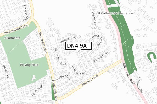 DN4 9AT map - large scale - OS Open Zoomstack (Ordnance Survey)